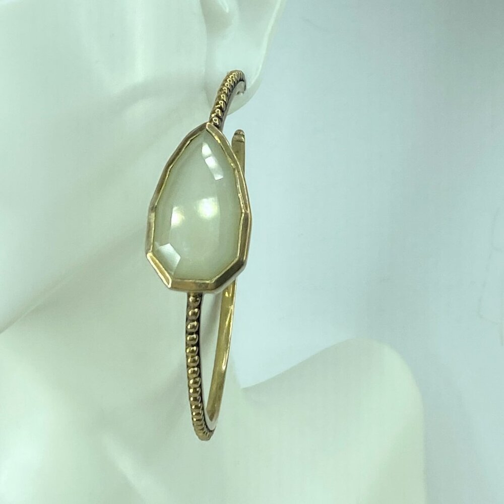 Stephen Dweck Milky Quartz Cathedral Hoop Bronze Milgrain Hoop earrings JR539